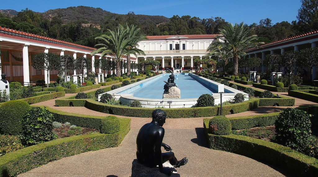Reflecting pool and formal gardens of the Getty Villa